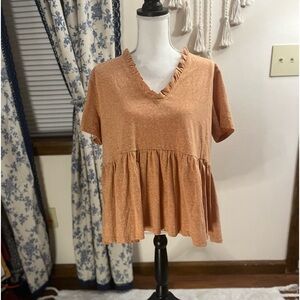 Orange V-Neck Peplum Top
